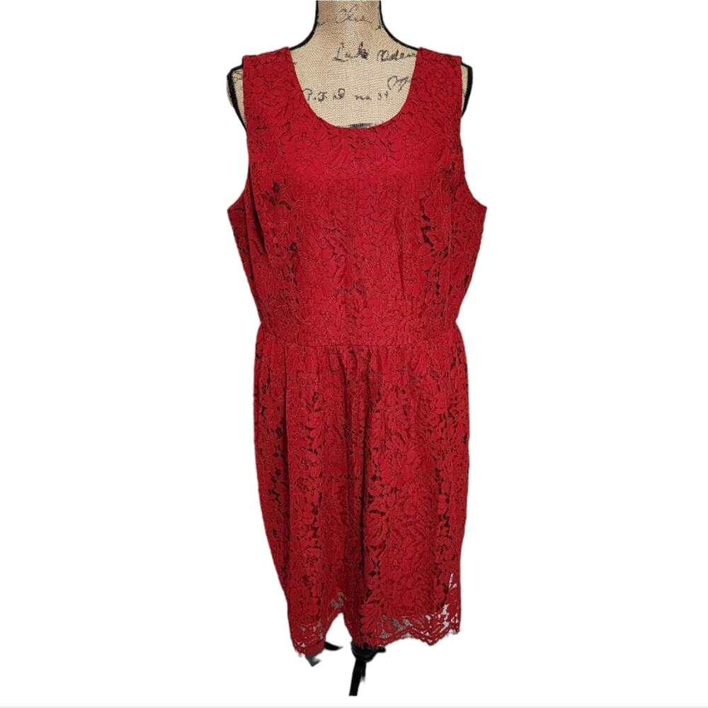 Loft Red Lace Sheath Dress Career Cocktail Chic Classic size 16 New!